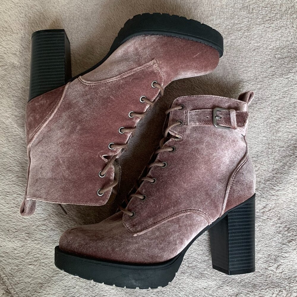 Madden Girl Jitter Jitt Crushed Velvet Lace Up Platform Heeled Boots Sz8 - Picture 7 of 16